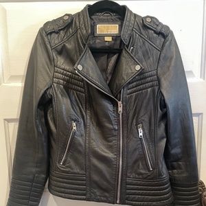Michael Kors asymmetrical zip leather biker jacket Size M